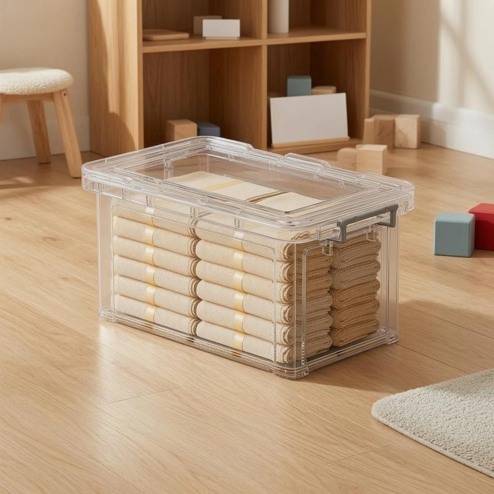 Clear Storage Box Transparent Clear Plastic Box Rectangular Plastic Bin Reinforced Edges Housekeeping Aid Long-Lasting