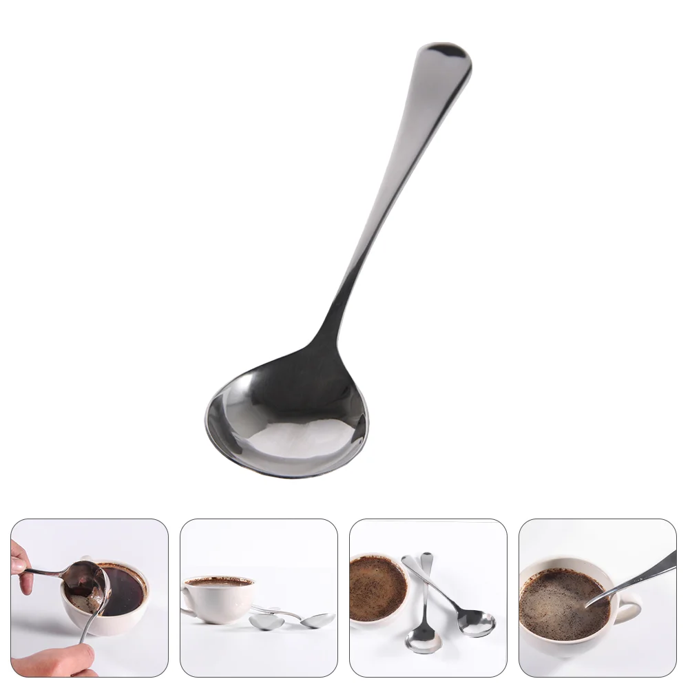 Cupping Spoon Stainless Steel Stirring Spoons Mixing Dessert Coffee Long Handle Ice Metal