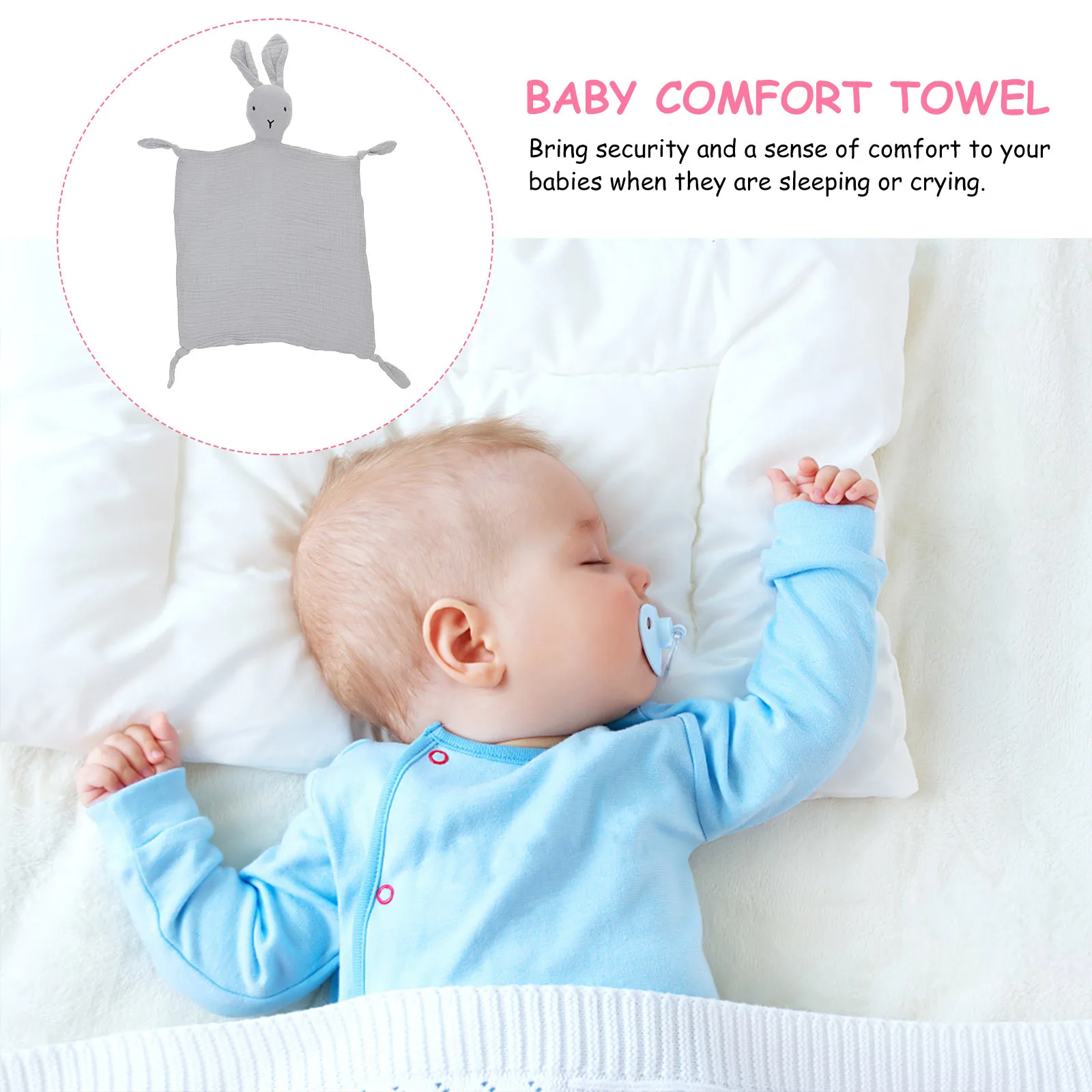 コットンラブリーベビーセキュリティブランケット、動物ウサギデザイン、洗濯機で洗える、新生児や幼児のための心地よい感覚タオル