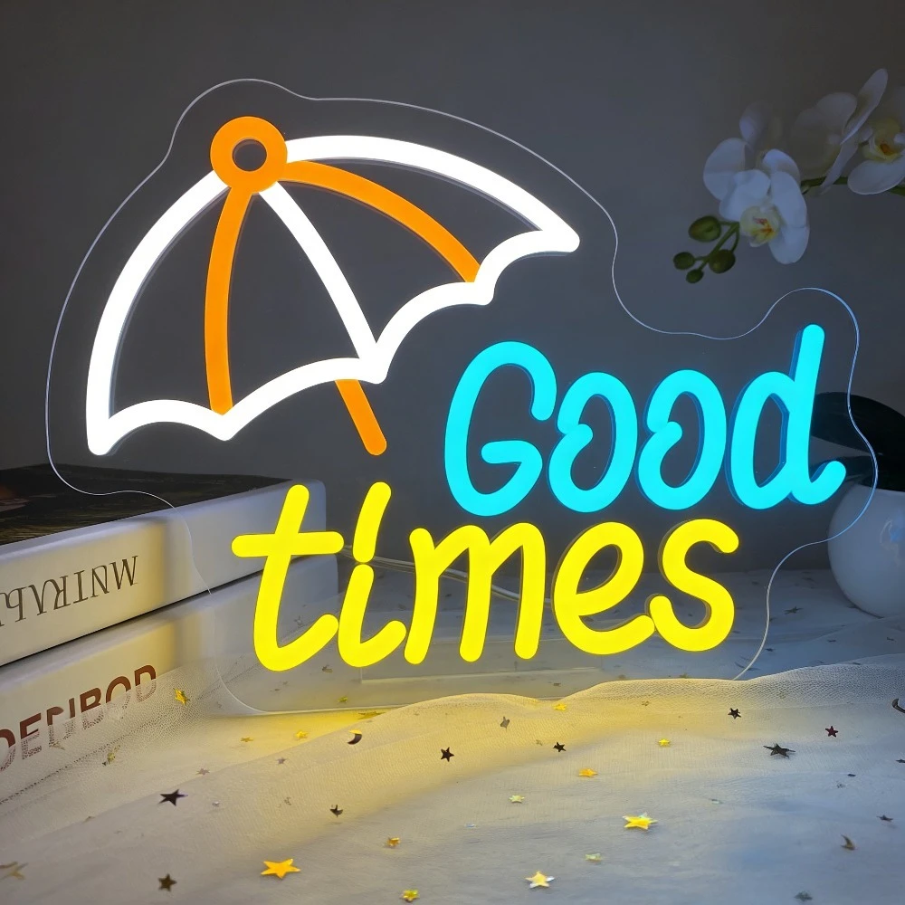 

Неоновая вывеска Good Times сине-желтого цвета с декором в виде зонта для дома, спальни, бара, кафе, свадебной вечеринки, освещение для создания расслабляющей атмосферы, подарок