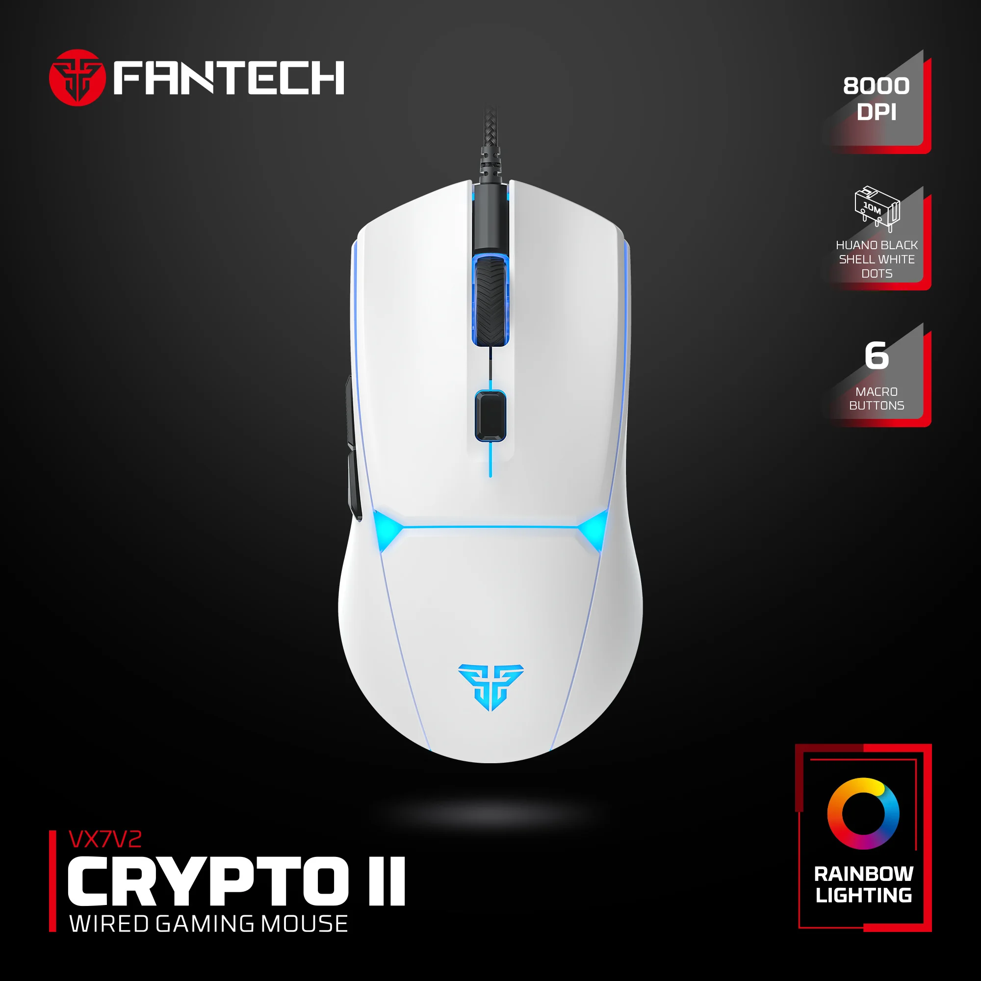 

Проводная игровая мышь FANTECH CRYPOT II VX7v2, 80000DPI, с покрытием против потения, оптическая, с переключателями Huano, 10 миллионов нажатий