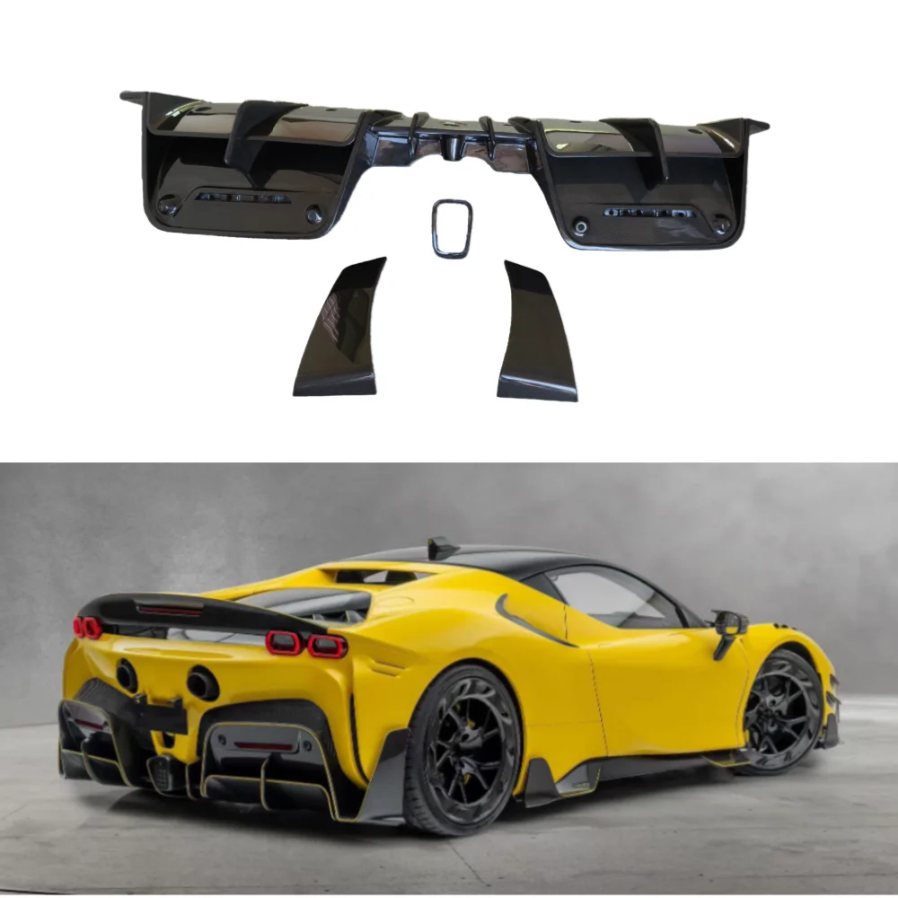 M Style Rear Bumper Diffuser for SF90 2020-2022 Dry Carbon Fiber 2020-2022 for SF90 Body Kit