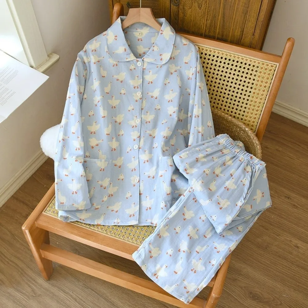 Langarm-Pyjama-Set für Damen mit Hund-, Hasen- und Blumenmuster, langes Schlafanzug-Set, Cartoon-Kirschen-Motiv, 2-teiliges Pyjama-Set für Studentinnen und Mädchen – Detail 8