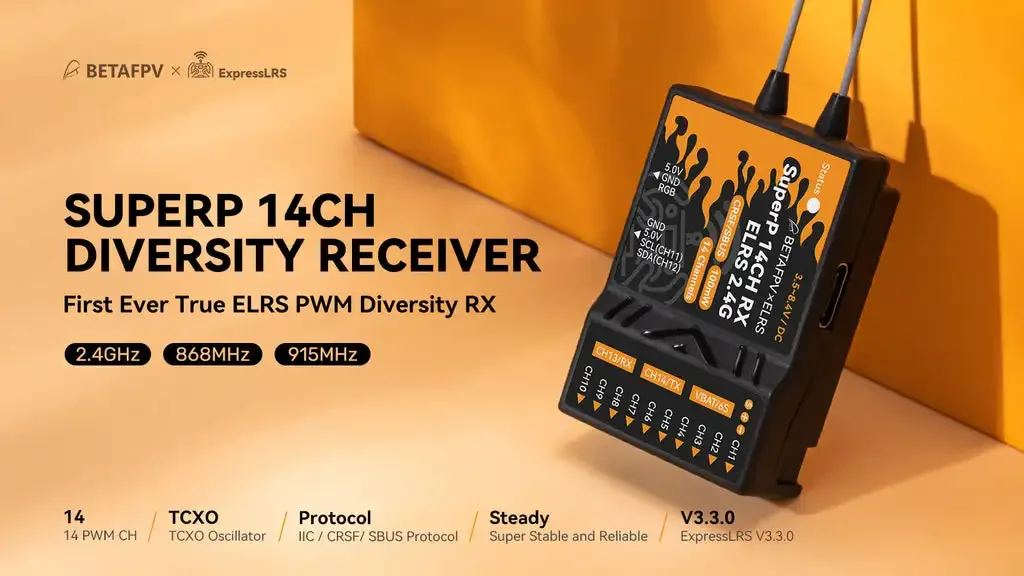 BETAFPV SuperP 14CH/SuperD ELRS 915M/2.4G Diversity Receiver Compatible with RC Model Multi Rotor Fixed Wing