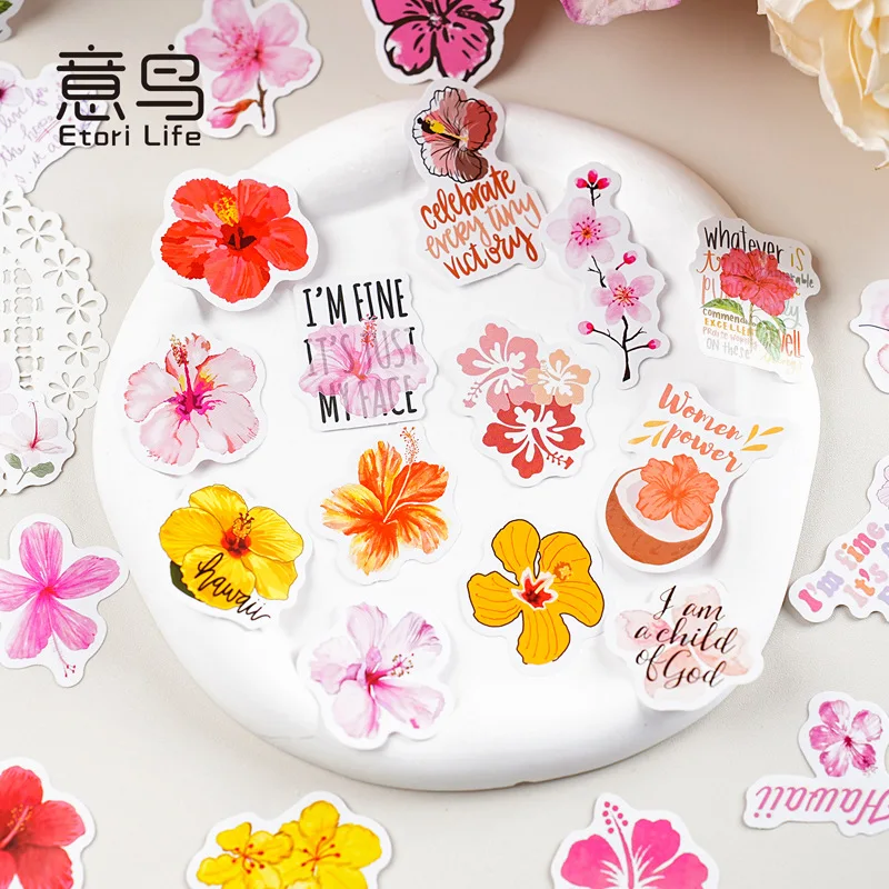 45 Hojas/caja Pegatinas de Flores de Hibisco para Scrapbooking, Decoración DIY, Agendas, Maletas, Diarios