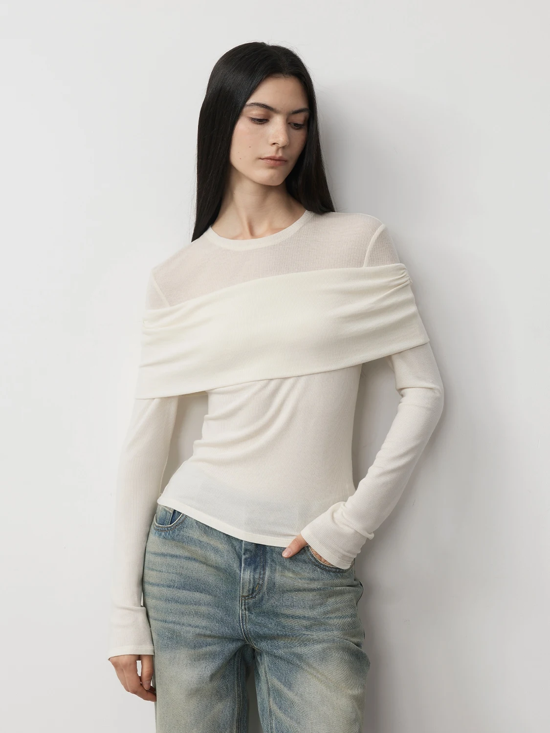 

Modern Personali Layered Woolen Knitted One-oulder All-Match Autumn Top Fake Two-Piece Splicing Casual Sle Ladie...