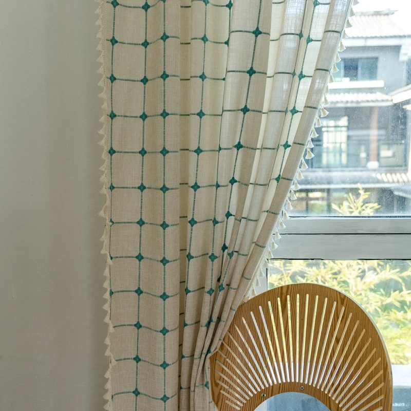 Bedroom Living Room Finished Curtain Multicolor Plaid Embroidery Farmhouse Decoration Semi-shading Curtain Bohemian Valance