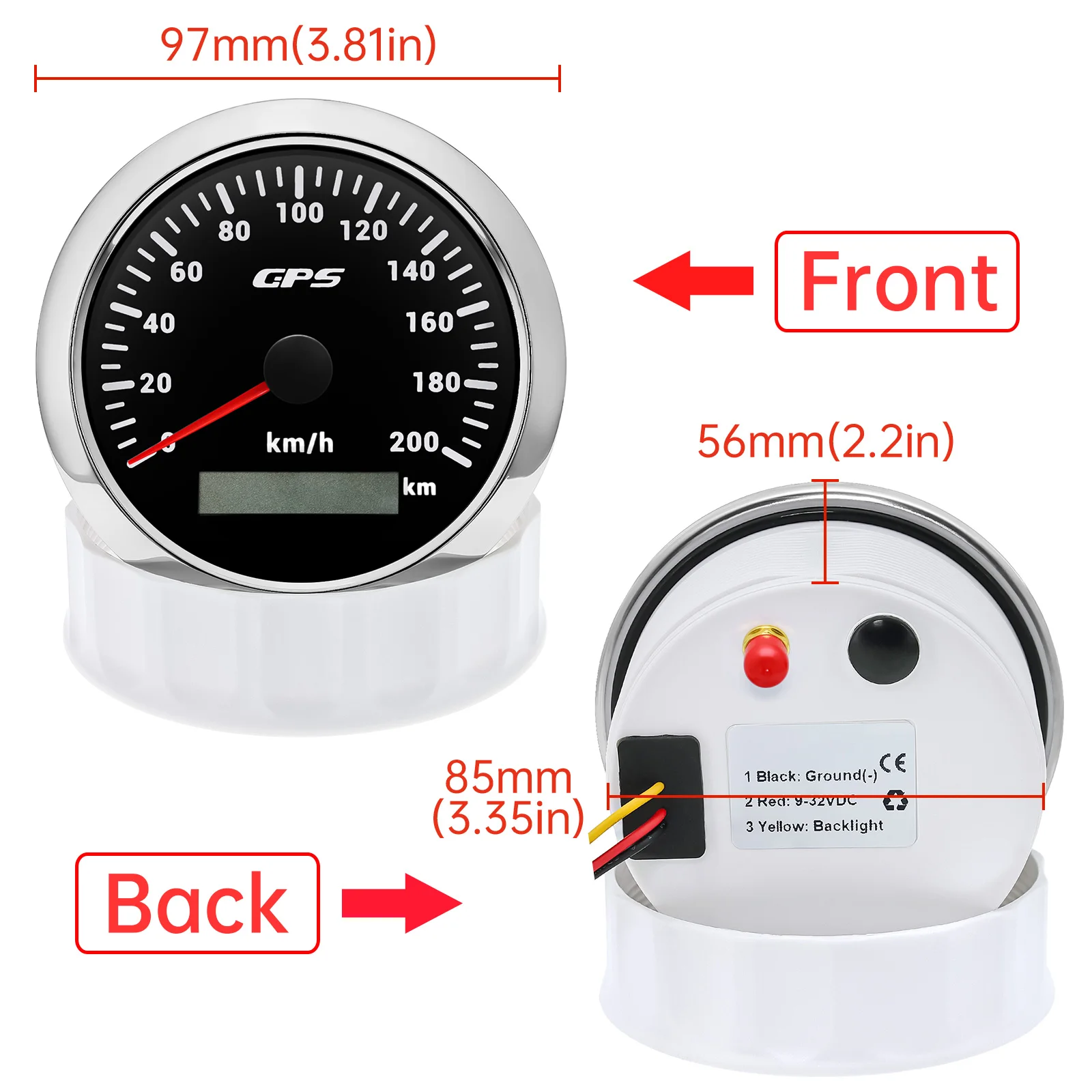 Velocímetro GPS para motocicleta, medidor de velocidad con antena GPS, retroiluminación de 7 colores, 30 ~ 200 Kmh, 85MM