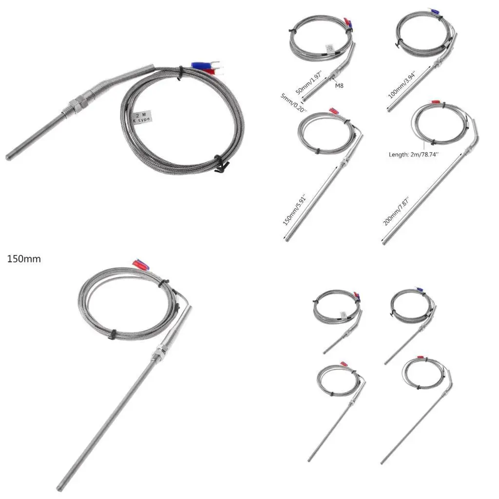 

G6KF K Type Thermocouple Probe 50mm/100mm/150mm/200mm Stainless Steel Thermocouple 0-400℃ Temperature