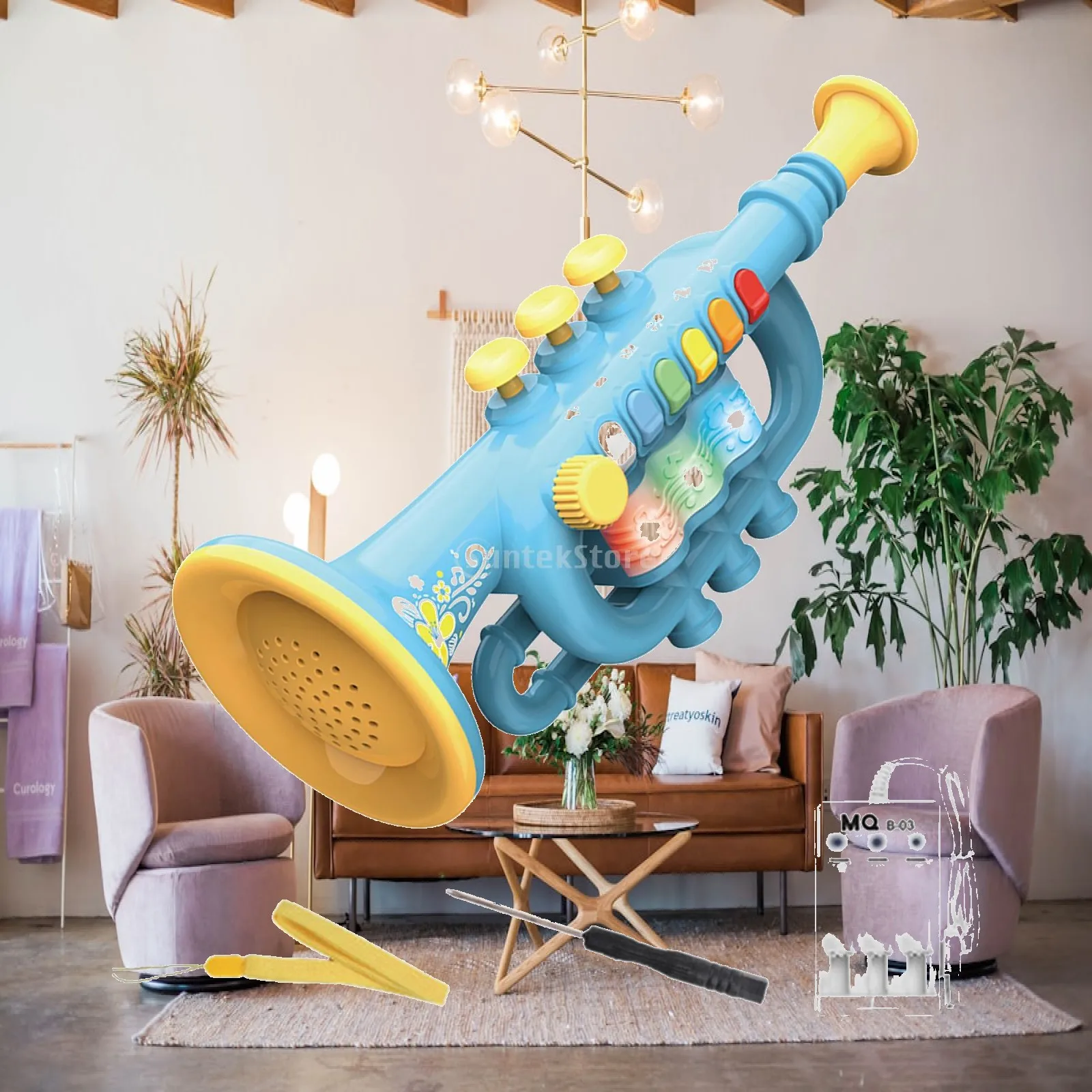 Kids Trumpet Toy Instrument with 6 Function Buttons Educational Music Gift for Children 3-4 Years ABS Plastic Safe
