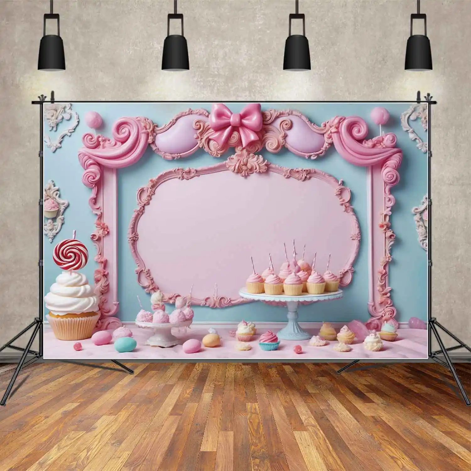 MOON.QG Backdrop Custom 1st Baby Shower Children Birthday Photo Background Pink Candy Bar Blank Board Home Party Props Photozone
