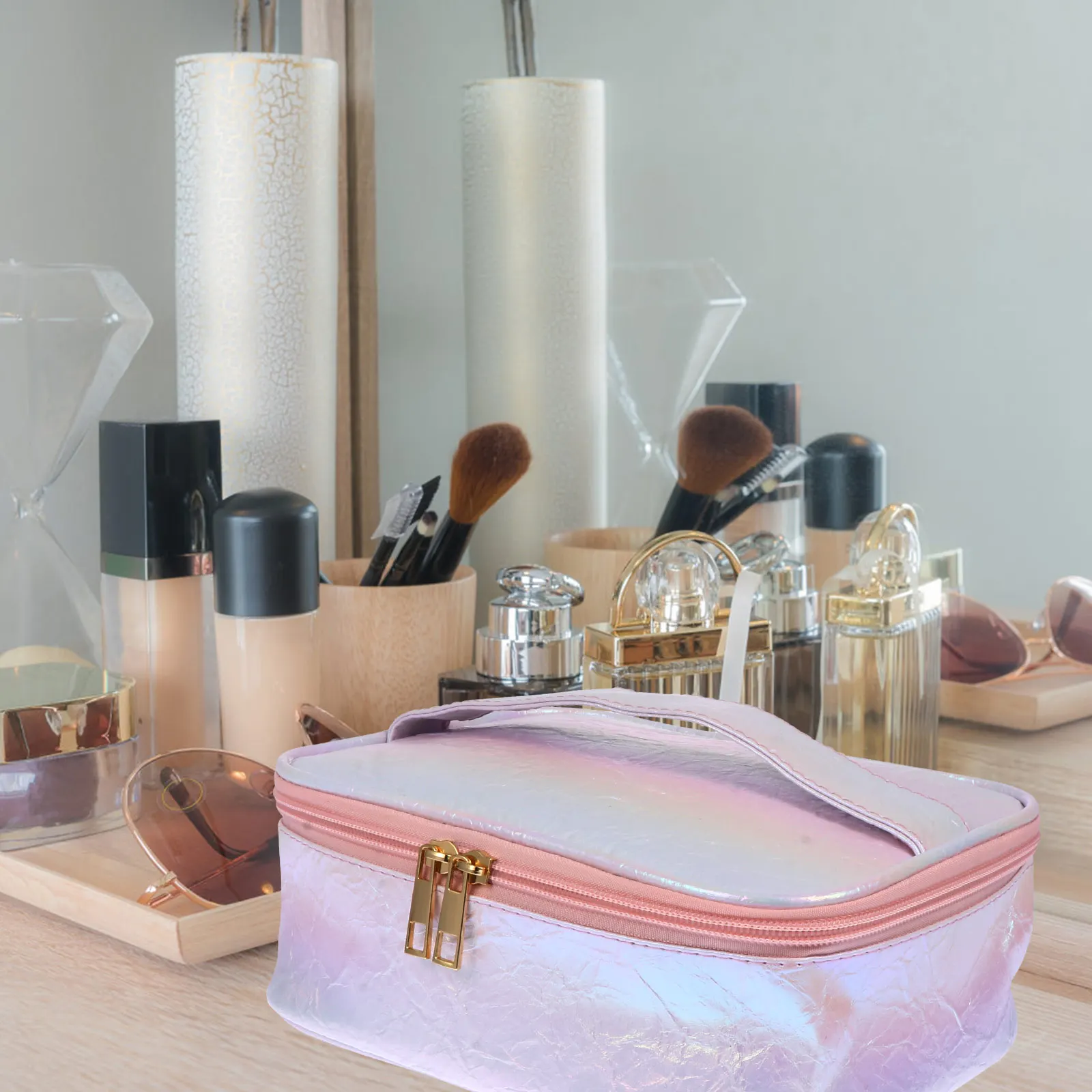 

1Pcs Bag Compact PVC Makeup Organizer Durable Travel Toiletry Storage Bag Lightweight Portable Multipurpose