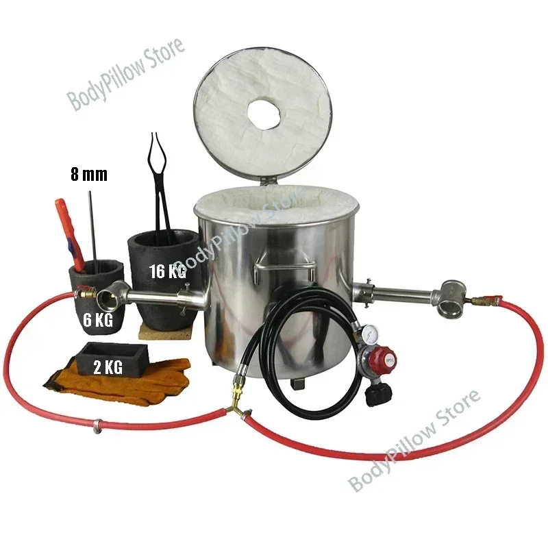 16 KG Large Gas Metal Melting Furnace Kit 2642°F / 1450°C Propane Forge Dual Burner 2 Crucibles Foundry Home Kiln Casting Tools