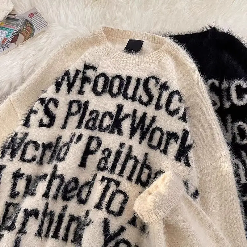 

Мужской зимний повседневный свитер-худи свободного кроя с принтом для пар, из полиэстера, с длинными рукавами и круглым вырезом