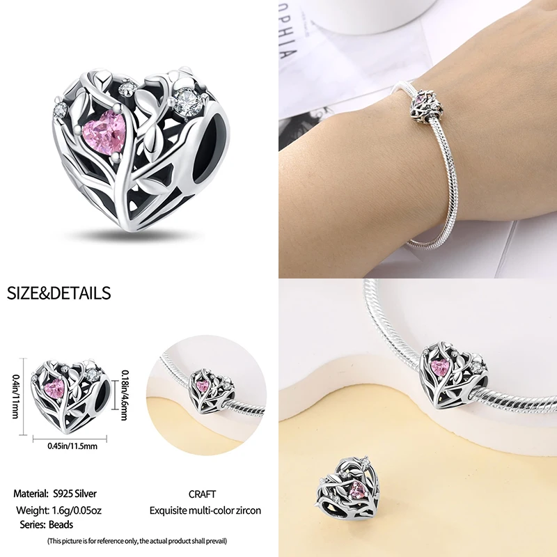 2024 New in Heart Shaped Pattern Charm Beads Fits Pandora Original Bracelet Women 925 Silver Pendant Bead Jewelry Hot Sale Gift