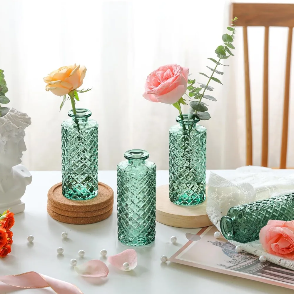 مجموعة مزهريات برعم زجاجية مكونة من 12 قطعة، مزهريات برعم ماسية صغيرة بكميات كبيرة، مزهريات زهور صغيرة للقطع المركزية، قطعة مركزية للديكور العتيق