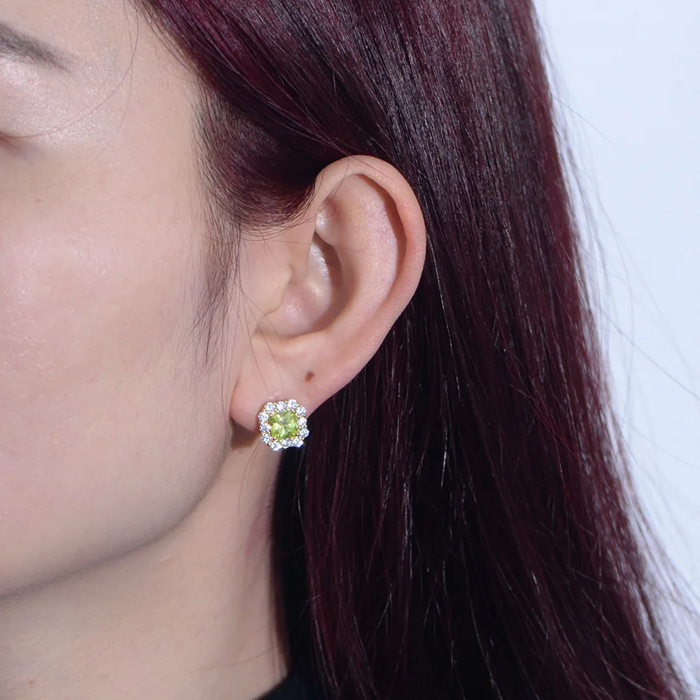 CCFJOYAS100% 925 Sterling Silver Geometric Square Green Zircon Pendant Necklace/Earrings Set for Women Wedding Party Jewelry Set