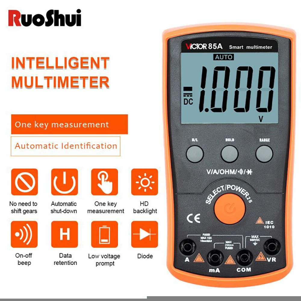 victor multimetro digital de alta precisao automatico inteligente multifuncoes anti queimadura amperimetro tensao corrente ohm tester 85a 01