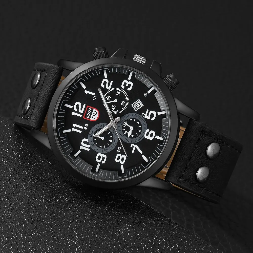 5PCS Set Hip Hop Fashion Mens Bracelet Watches For Men Calendar Quartz Wrist Watch Male Casual Leather Watch Reloj Hombre