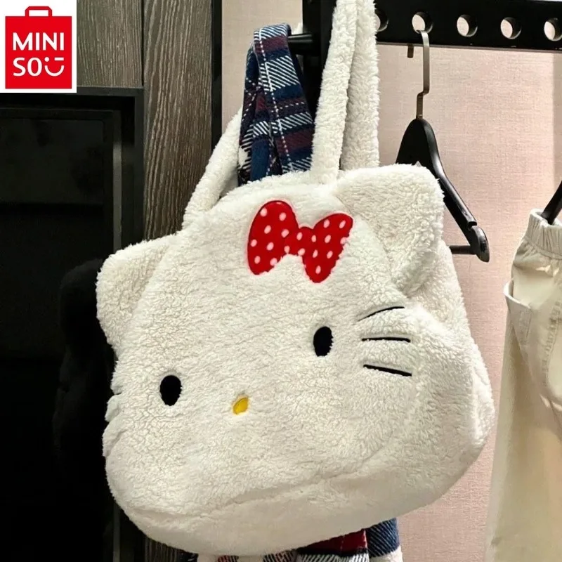 MINISO Hello Kitty Plush Tote Bag Cute Student Large Capacity Storage Shoulder Handbag