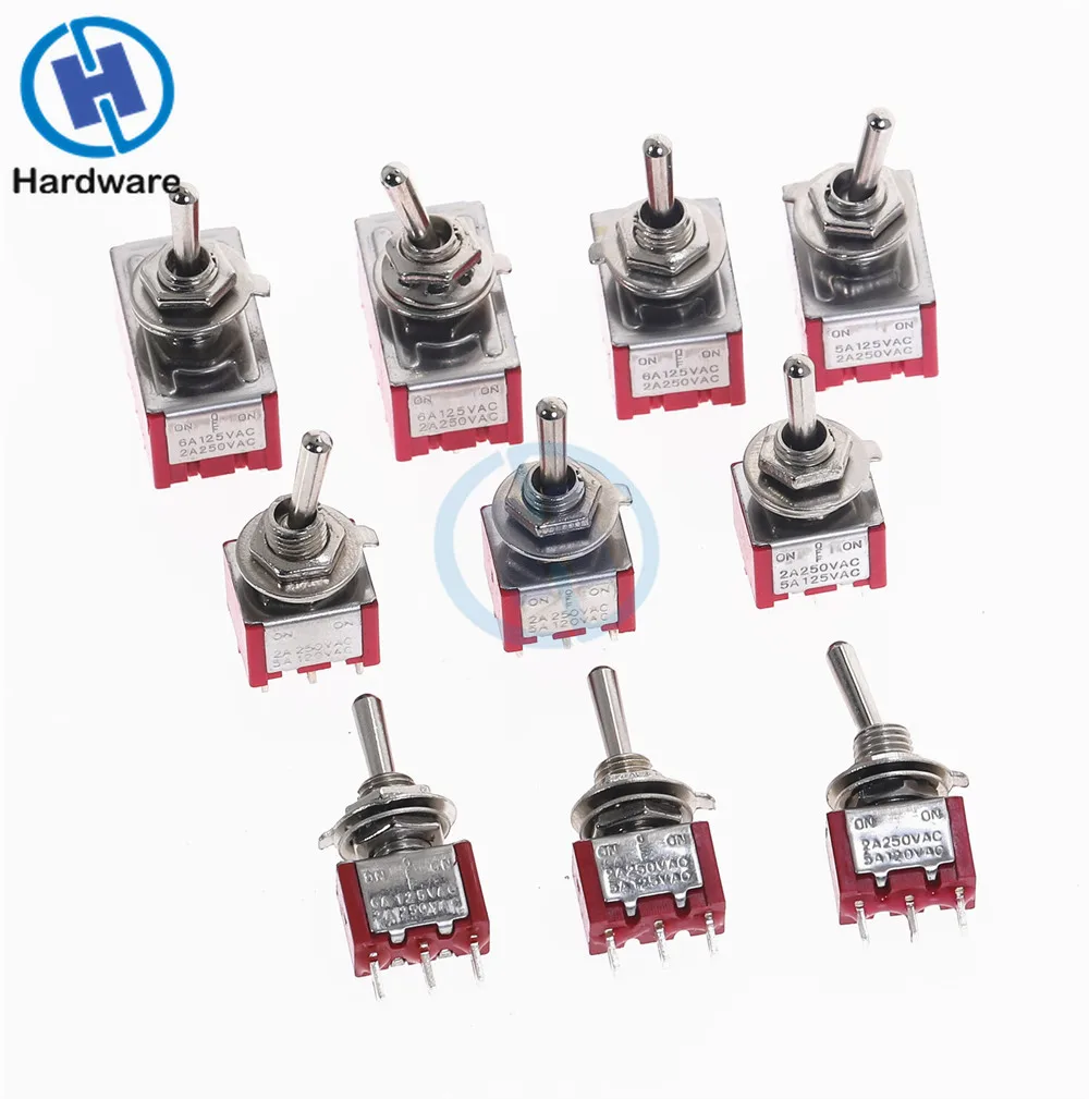 10Pcs Miniature Toggle Switch Red Mts-102 MTS-101 MTS-202 MTS-303 MTS-402 250V 2A 125V 5A