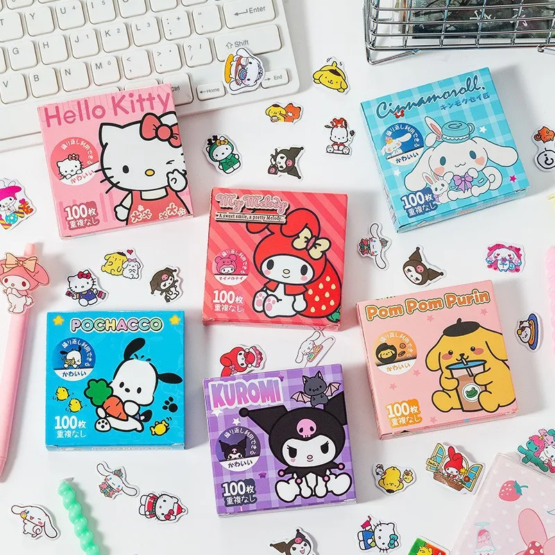 

100Pcs Sanrio Hello Kitty Kuromi Cinnamoroll Pochacco Stickers for Kids Girls DIY Laptop Phone Diary Cute Cartoon Sanrio Sticker