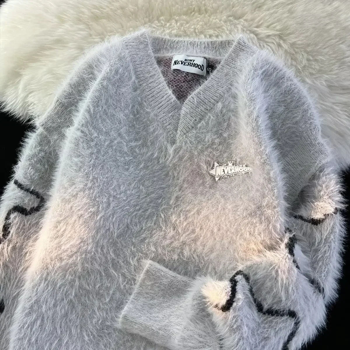 Winter Korean Style Harajuku Vintage Thick Warm V-neck Sweater Women's Japanese Leisure Women Streetwear Pullover Y2k Clothes