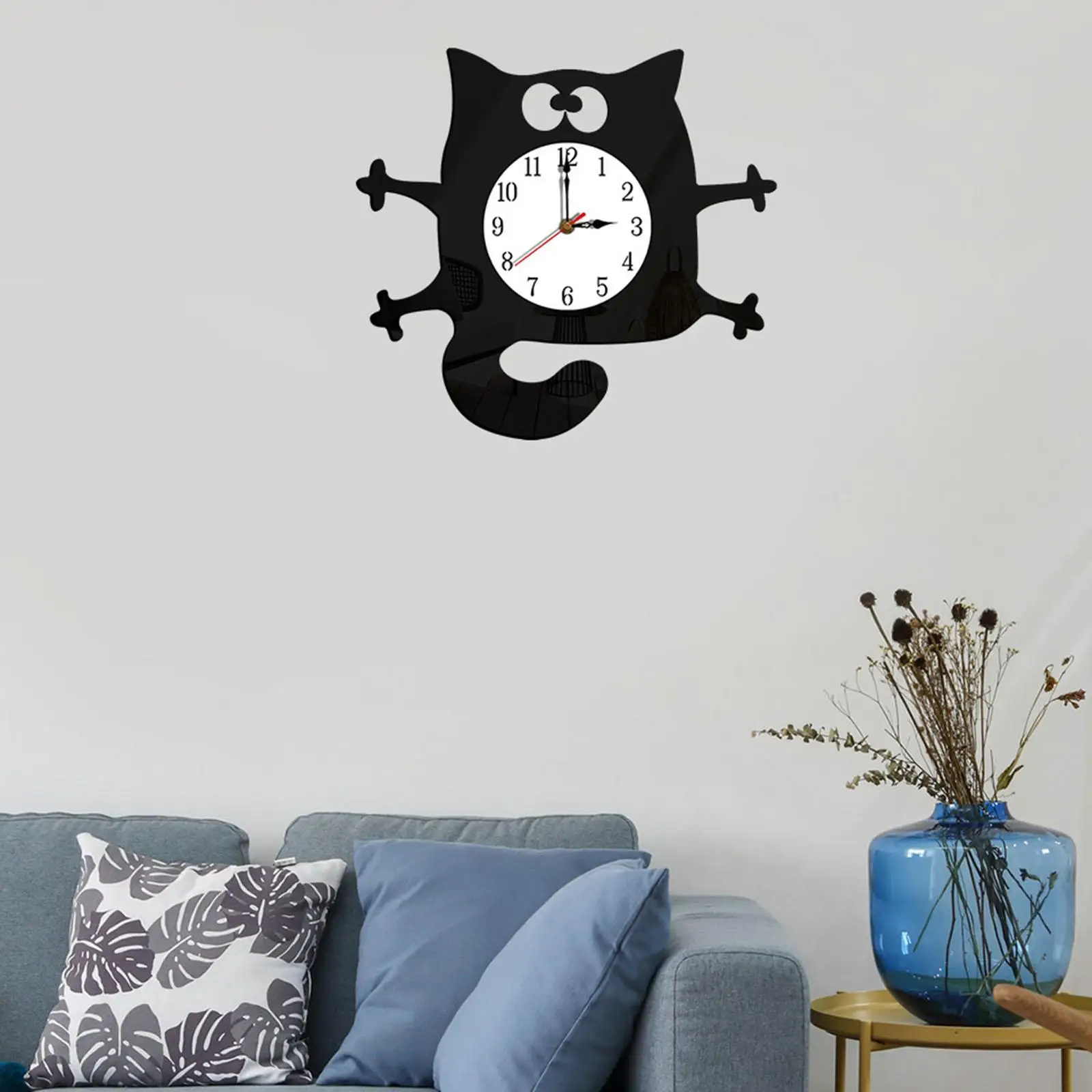 Orologio Da Parete Moderno A Forma Di Gatto - Coda Oscillante, Silenzioso, Batteria, Con Finitura Vellutata E Dettagli 3D