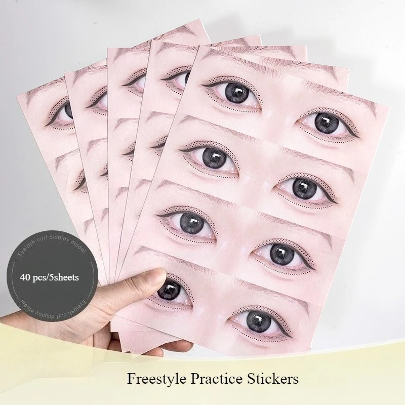 40PCS/5 Sheets Eyelash Practice Stickers, Eyelash Training Stickers, Eyelash Application Trainer Stickers, Simulated Eye Shape,