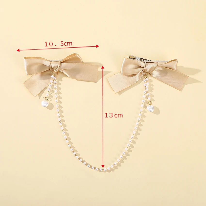 LEVAO Women\'s Sweet Double Bow Duckbill Clip Tiaras Pearl Chain Decorative Hairband Girls Fashion Hairpin Hair Accessories