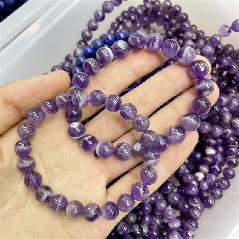 Natural Dream Amethyst Bracelet Crystal Bracelets Round Bead Stretch Healing Women Gemstone Jewelry Gift 1PCS