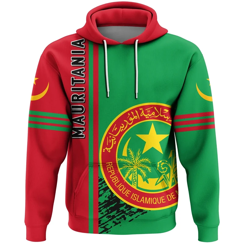 Sudaderas con capucha con estampado 3D de bandera de mapa de Mauritania de África para hombre, ropa, chándal patriótico, sudaderas gráficas con emblema nacional, Tops para hombre