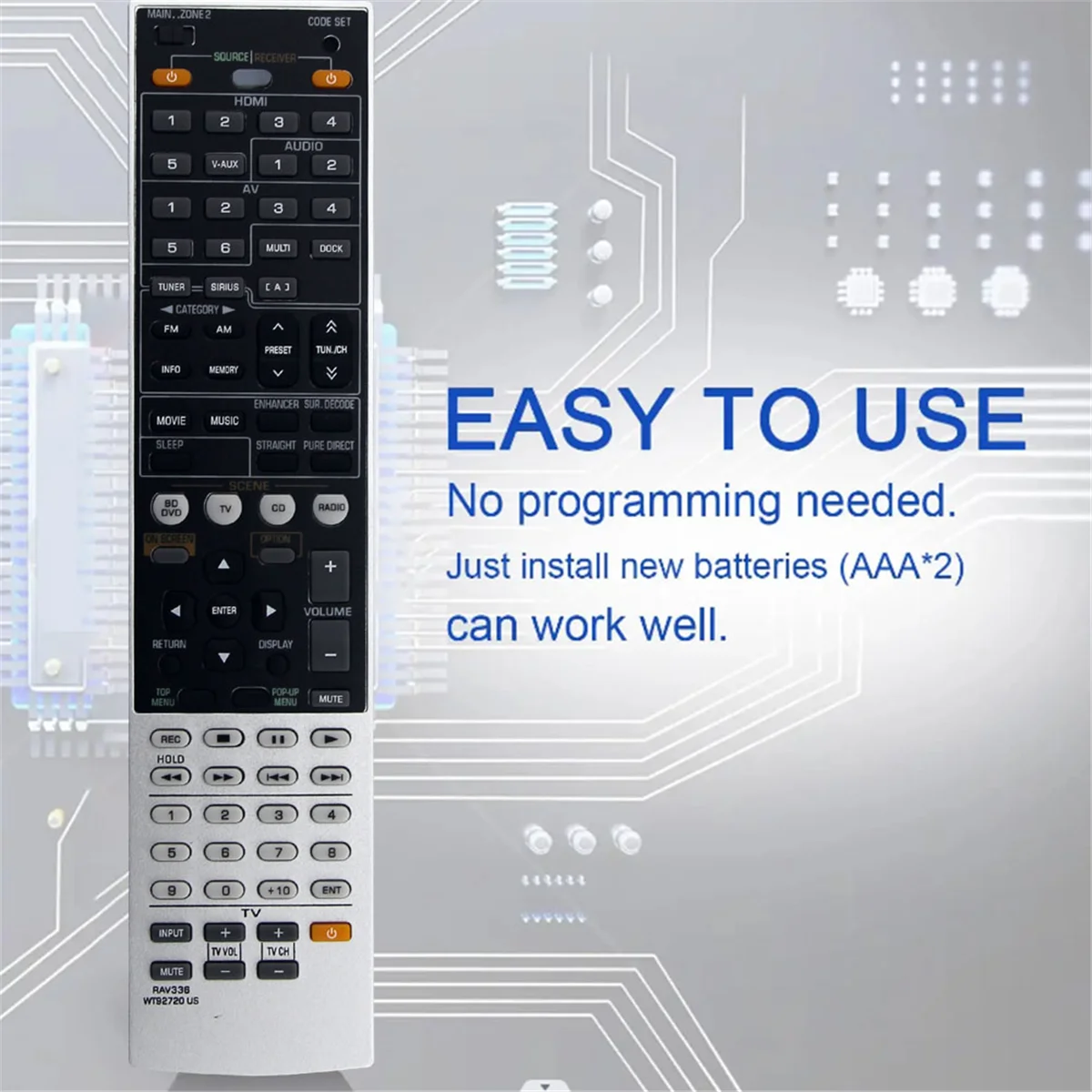 Yamahaレシーバーの交換用リモコン,Rov336,wt92720us,RX-A700, RX-V667, RX-A700BL, HTR-6063,サブリモート,rav337,rav338