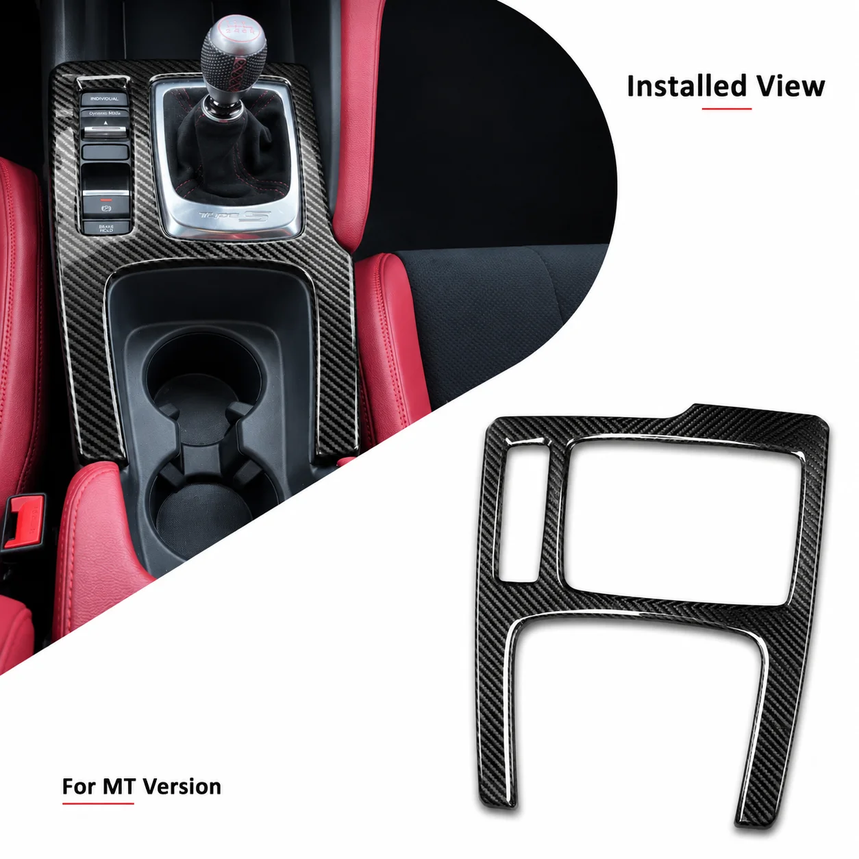 Gloss/matte dry carbon fiber center console shift knob panel for 2023+ Acura Integra Type S A-Spec manual transmission models.