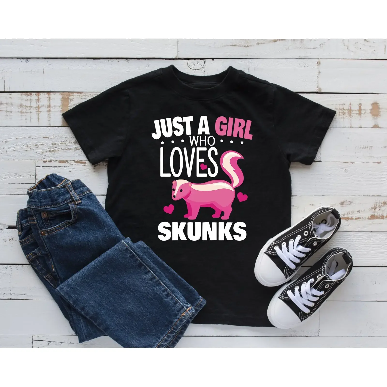 Girl Who Likes Skunks Kids T Shirt Cute Skunk SweaT Long Sleeve Apparel  vintage Washed Unisex Stylish designer clothes graphic