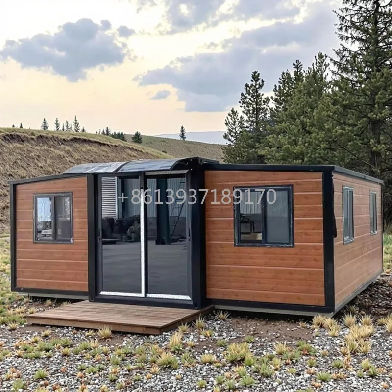 Modern Prefab Container House with Sliding Glass Door & Windows – Portable Expandable Home Office, Cabin, or Guest House