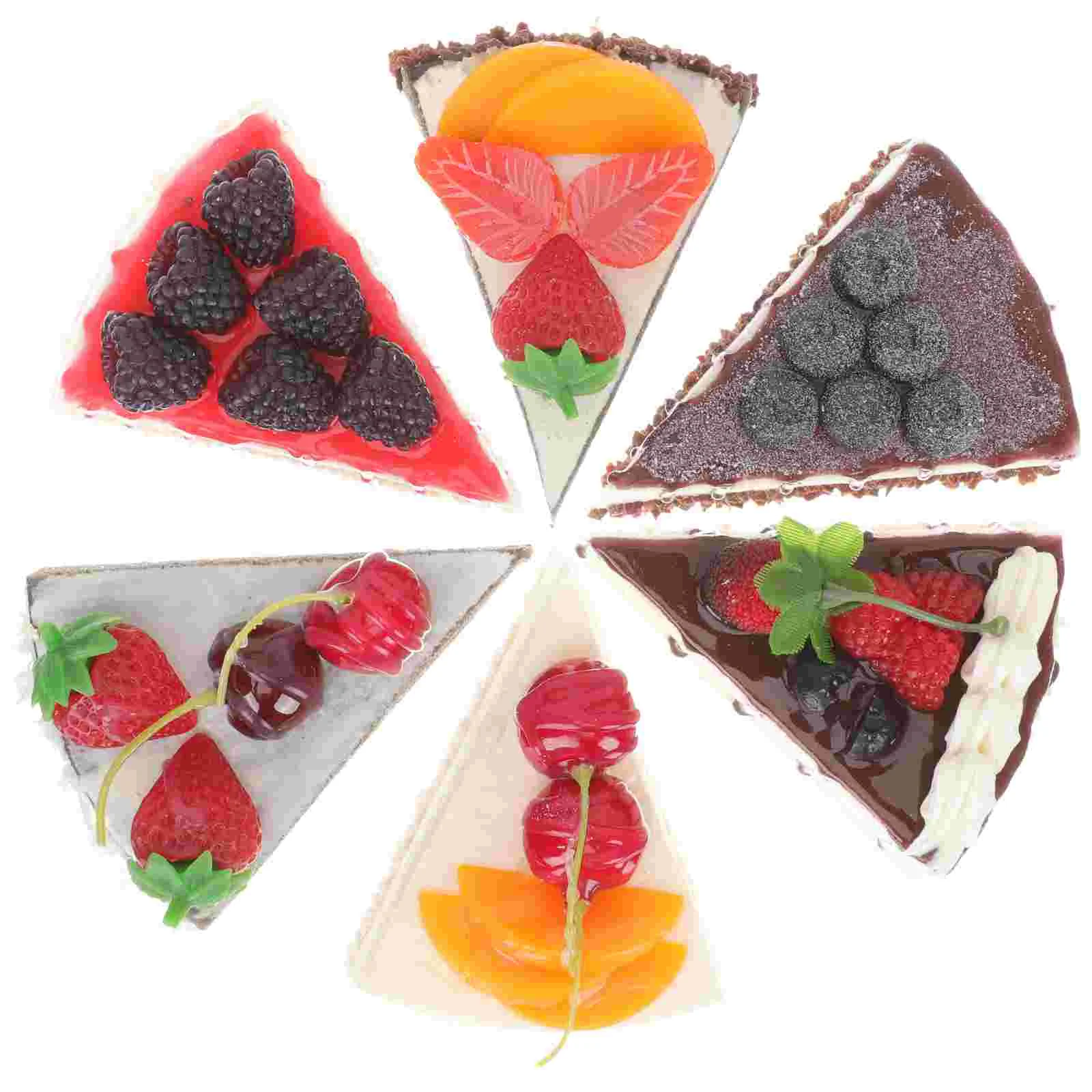 

6 Pcs Decorative Artificial Cake Simulation Model Fake Fruit Triangle Cakes Slice Models Home Supplies