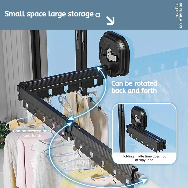 Retractable Clothes Drying Rack Foldable No Punching Wall-Mounted Suction Cup Aluminum Alloy Drying Rack For Bedroom Living Room