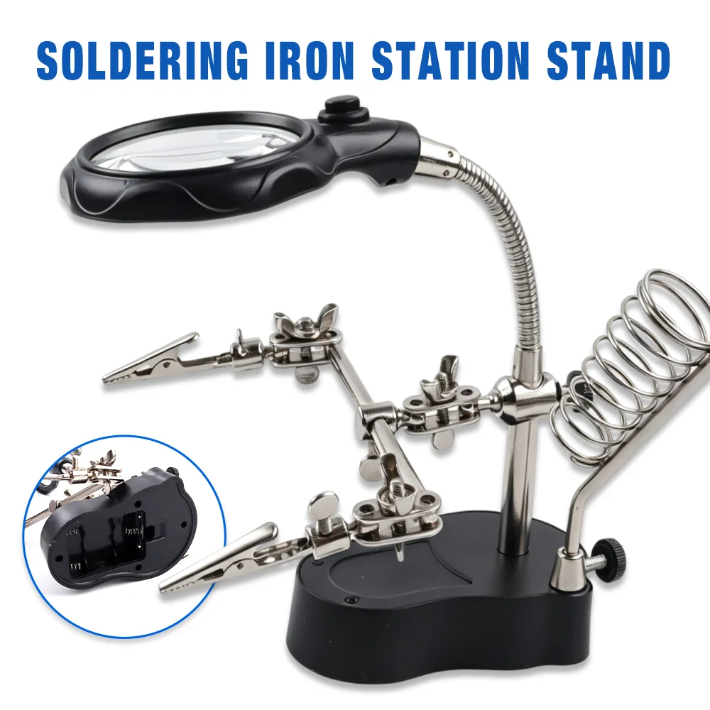 Multi-Function Soldering Iron Station Welding Auxiliary Clip Soldering LED Magnification Tools with Adjustable Alligator Clips