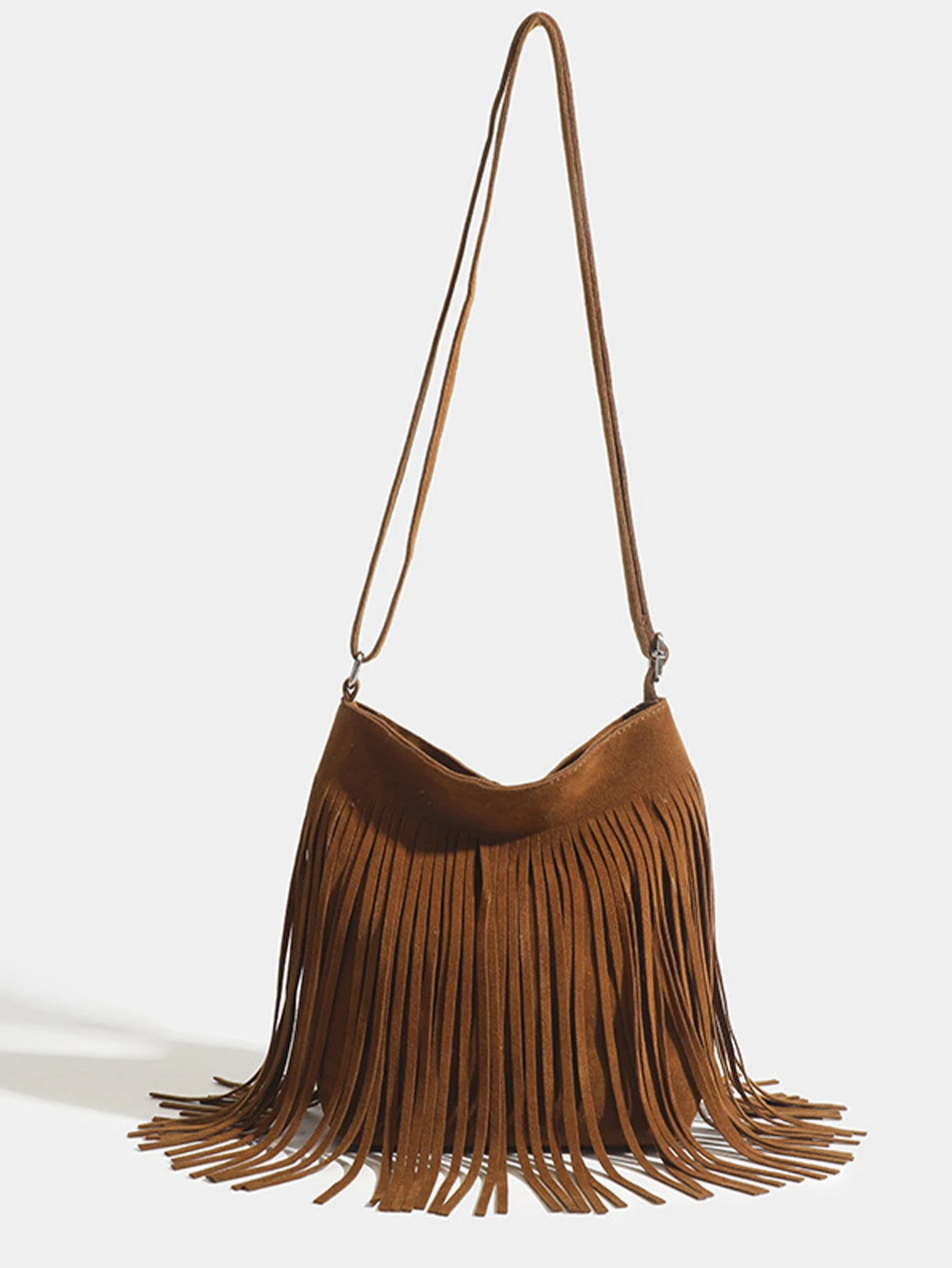 

Fashionable and versatile American Bohemian Tassel Bag for Fake Suede Retro Saddle Bag One-Shoulder Crossbody Bag