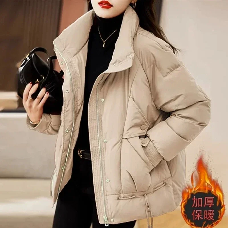 

Red Long Sleeve Down Jacket Women Solid Loose Versatile Parkas 2025 Winter New Luxury Zipper Coat Elegant Cotton Outerwear Top