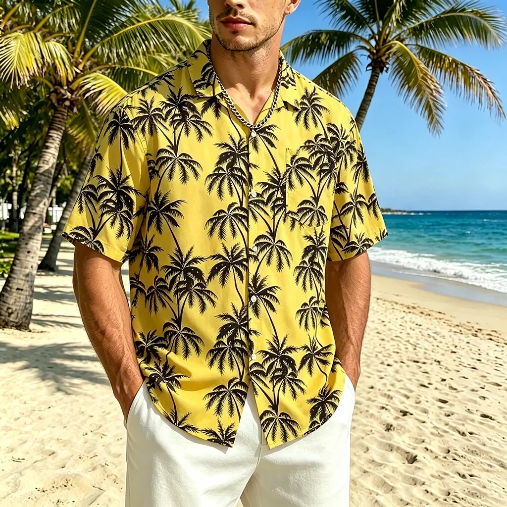 Men's Hawaiian Shirt Ukiyo-E Wave Print Short Sleeve Button-Down Casual Beach Shirt Oversized Summer Blouse for Men