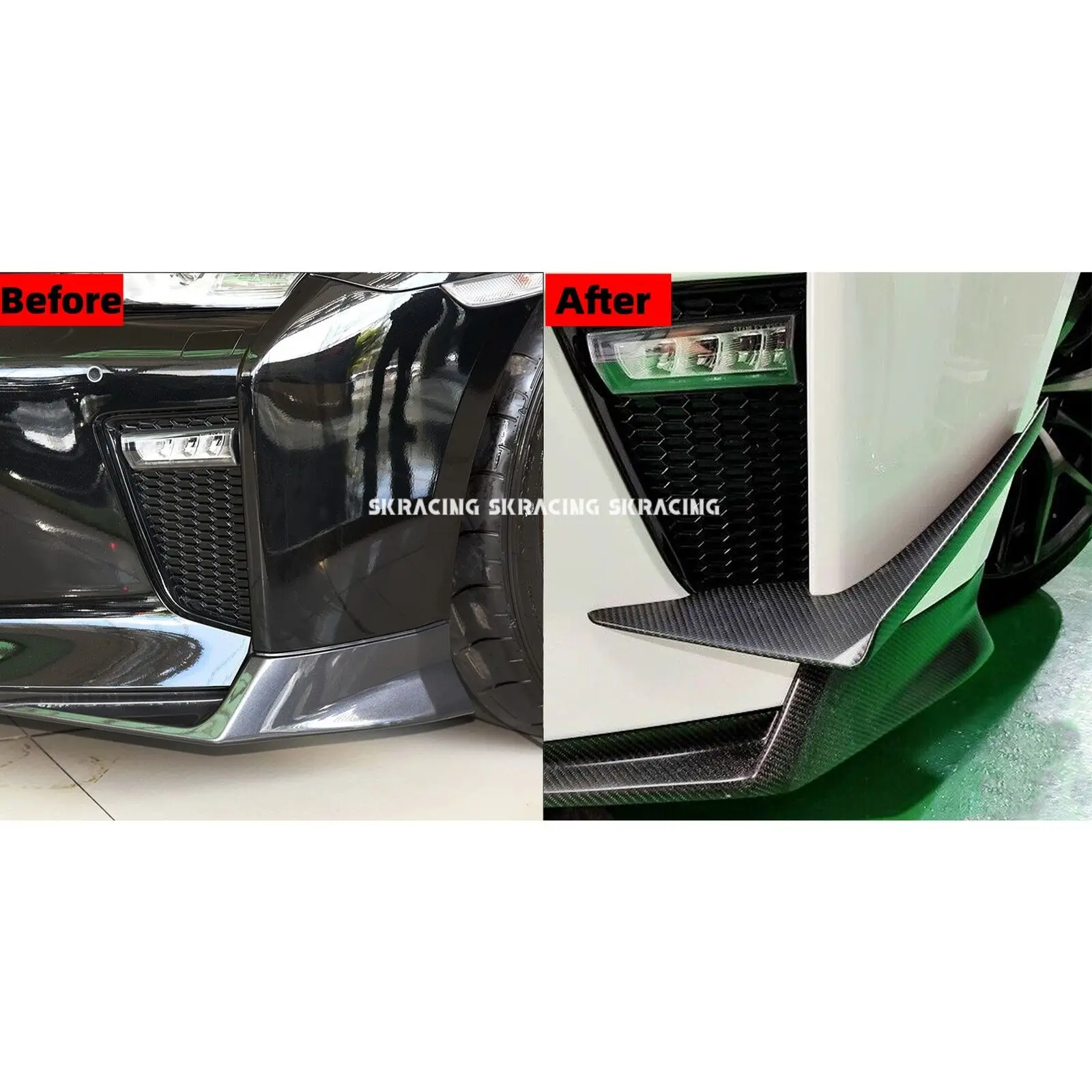 For Nissan GTR R35 Carbon Fiber Front Bumper Side Splitter Canard Fins Trim 2Pcs Body Kit Refit