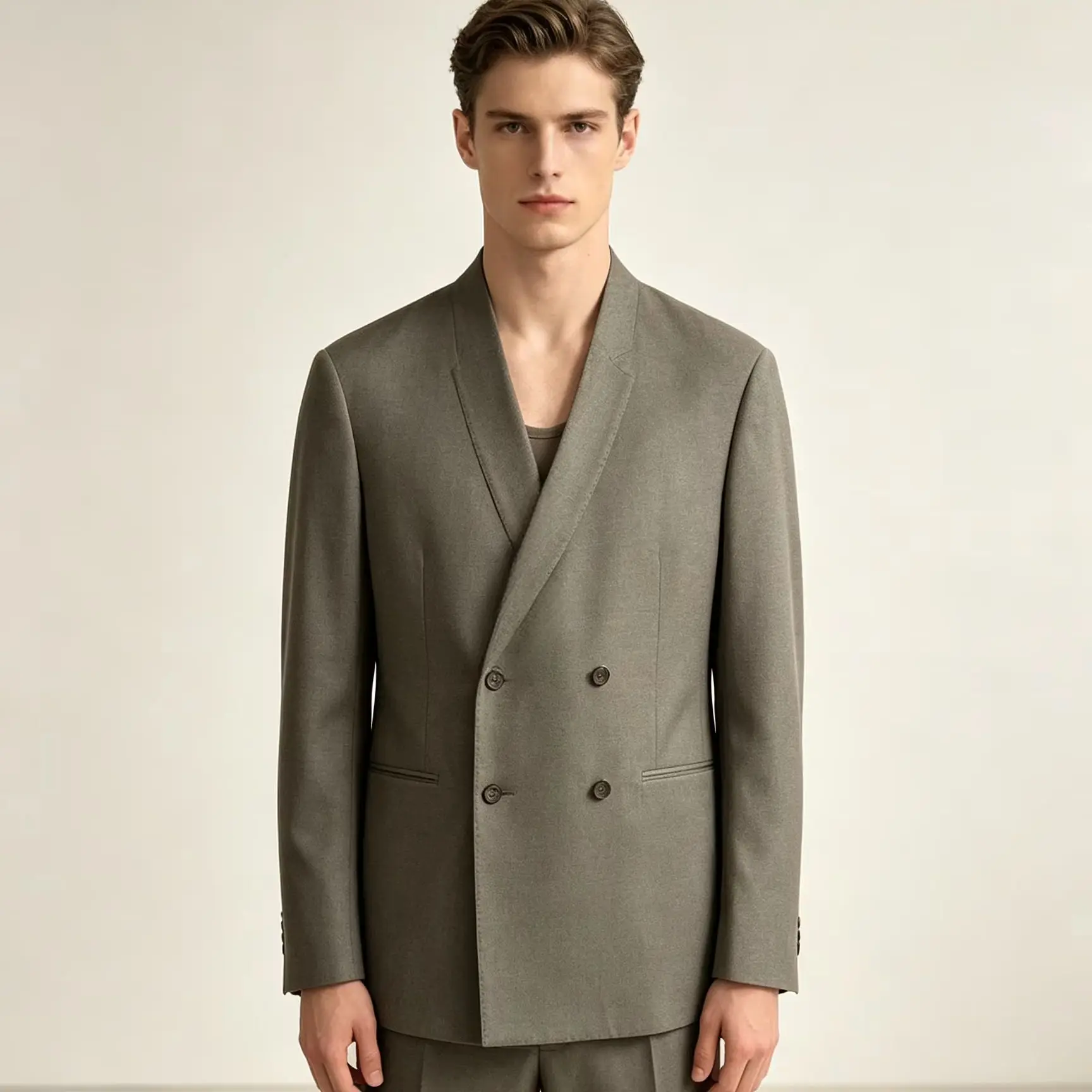 Men's Suit Set Simple Blazer V Neck Long Sleeve Business Casual Slim Fit Double Breasted Jacket Wedding Groom Work Party