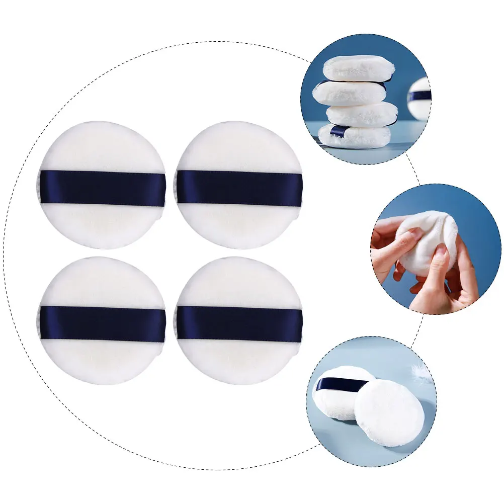 

4pcs Powder Puff Compact Round Makeup Tool For Foundation Loose Powder Washable Reusable Blender With Ribbon