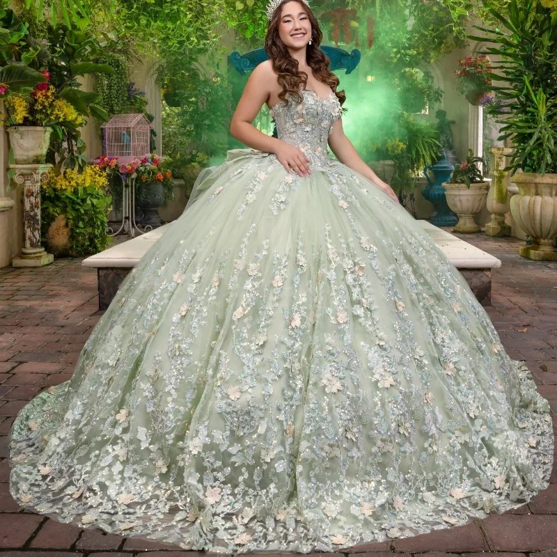 Hortelã verde vestidos de baile quinceanera vestidos bling querida contas applique renda vestido de baile tule doce dezesseis vestidos