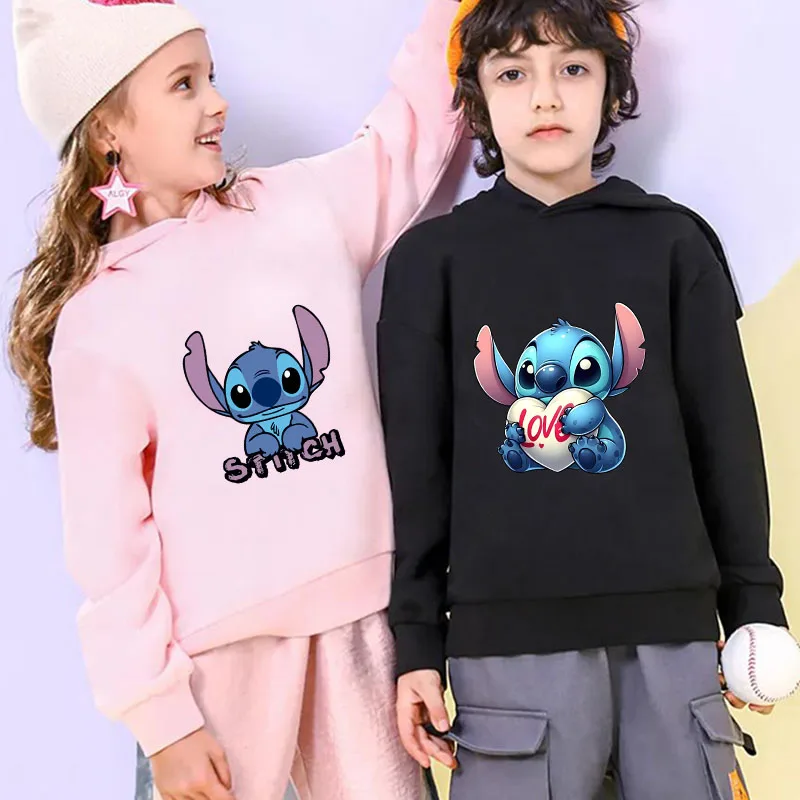 Disney Stitch Lilo Sweatshirt for Children Cartoon Print Hoodies Top Thickened Warm Boy Girls Anime Clothing Birthday Xmas Gifts