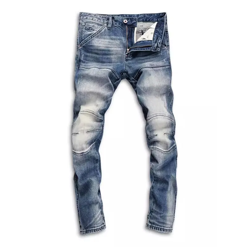 Street Fashion Men Jeans High Quality Retro Blue Stretch Slim Fit Spliced Designer Biker Jeans Homme Hip Hop Denim Pants Men