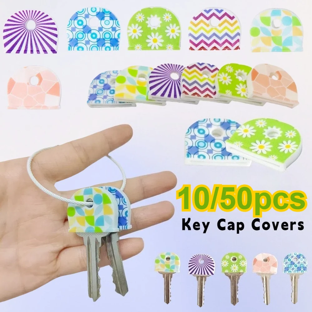 Silicone Key Caps 10/50pcs Floral & Geometric Designs. Durable, Flexible Identifiers for Quick Recognition & Easy Organization.
