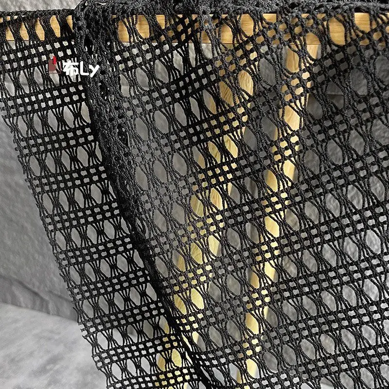 Black Rhombus Textured Hollow Mesh Fabric for Designer Bag Backdrop Blouse Making Clothing Remake Sewing Material